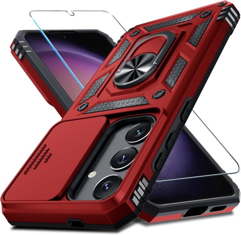 Red protective case designed for Samsung Galaxy S25/S24 with textured grip and precise cutouts for camera and buttons.