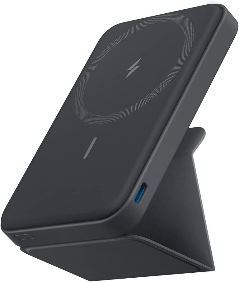Anker 622 magnetic power bank with a foldable kickstand and USB-C port, compared with Apple MagSafe for portable charging.